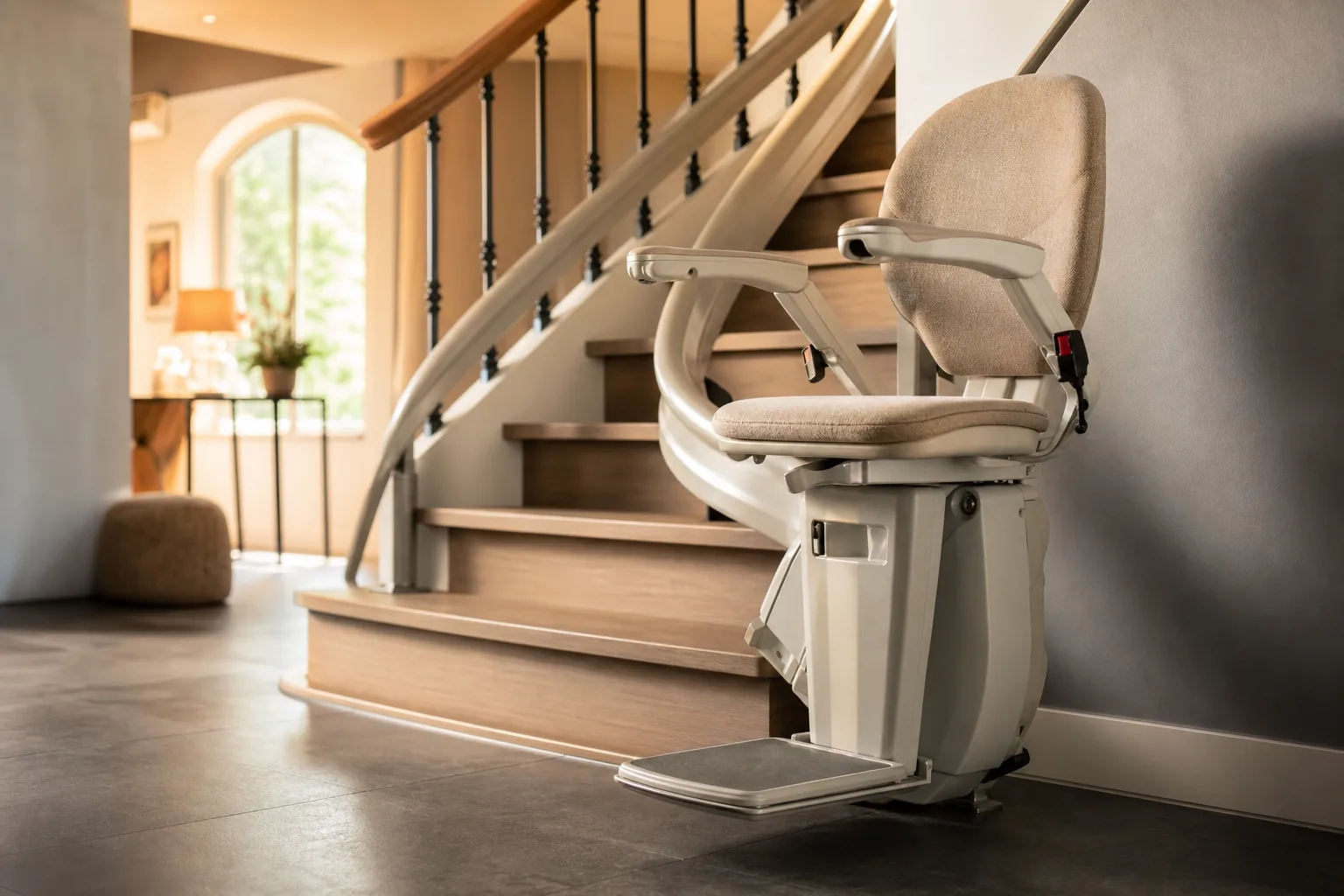 Comfortabele traplift met opklapbare armsteunen en voetsteun